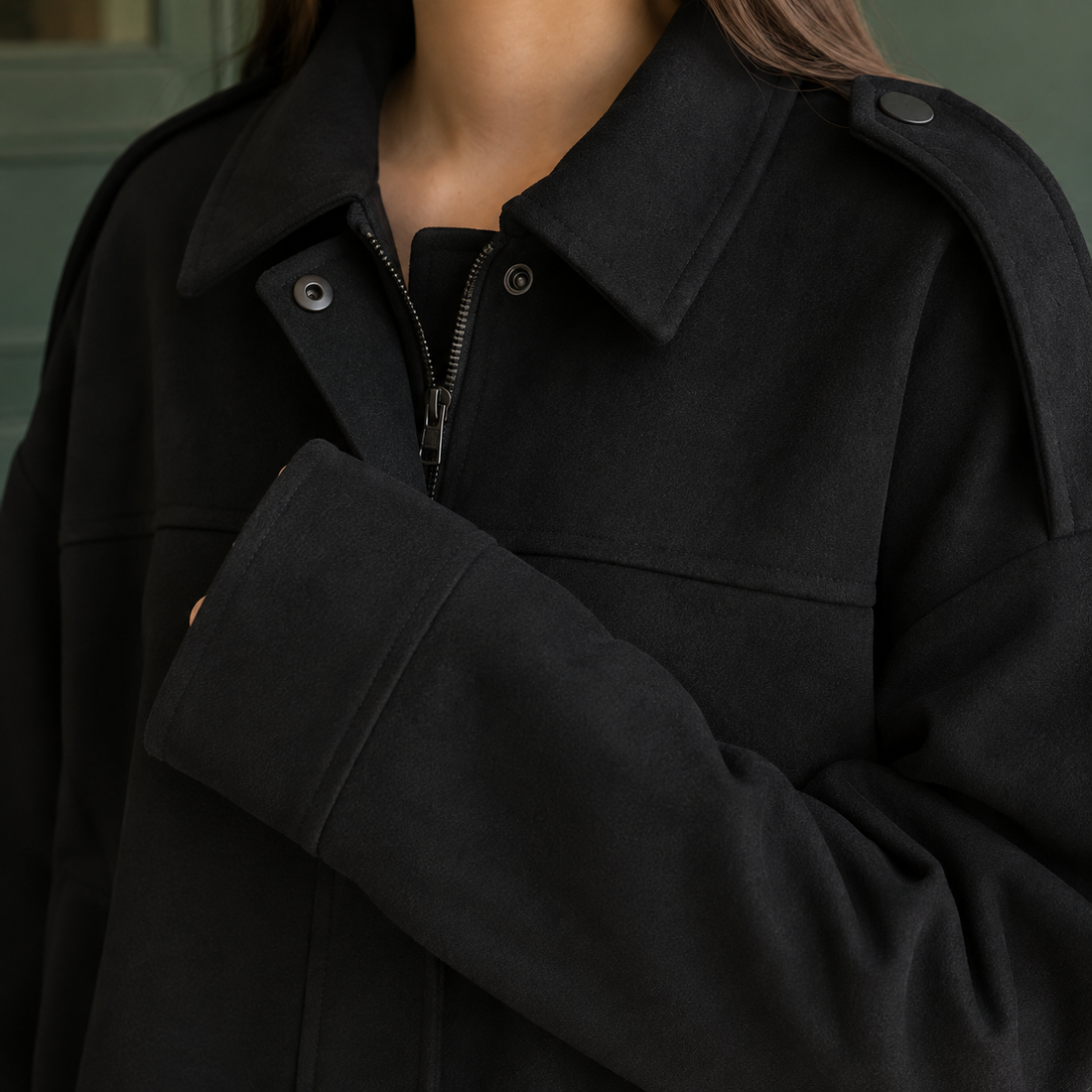 Ines Suede Bomber Jacket - Lead Product Detail