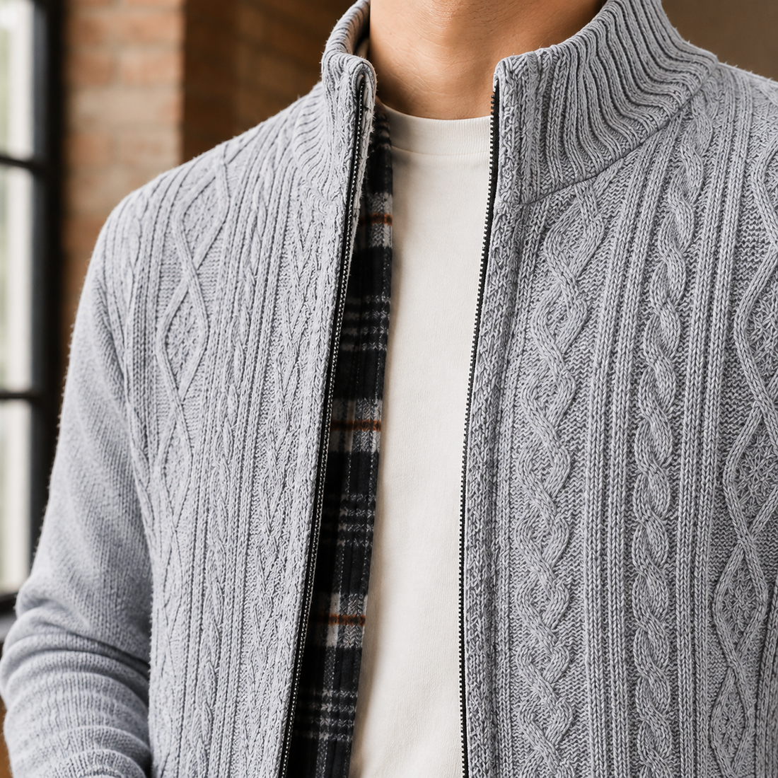 Tristan Cable Knit Cardigan - Lead Product Detail