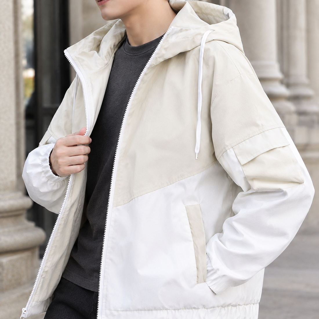 Romain Color Block Jacket - Lead Product Detail