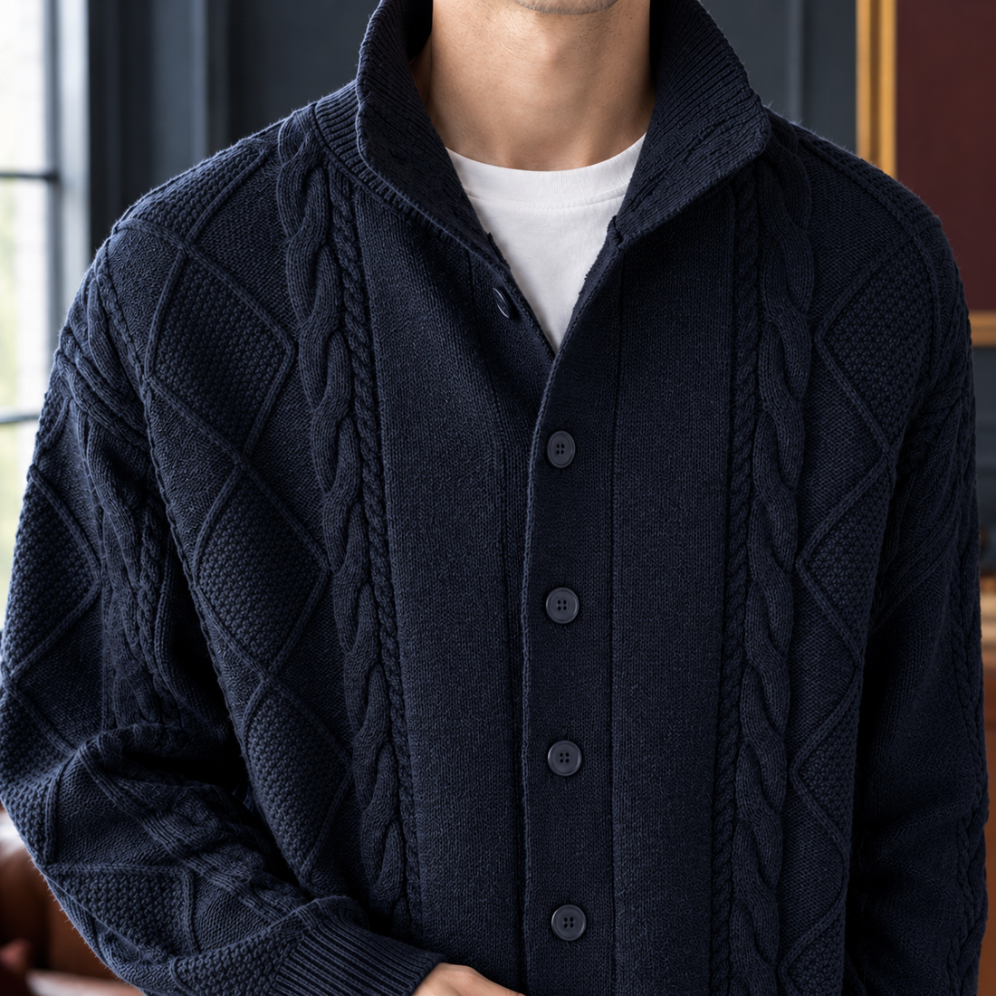 Laurence Cable Knit Cardigan - Lead Product Detail