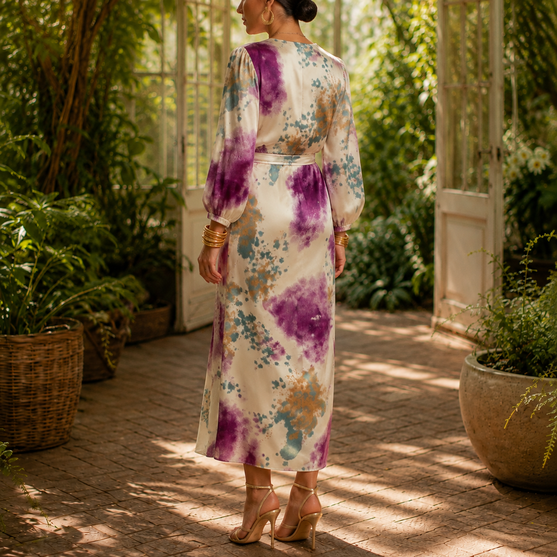 Genevieve Watercolor Wrap Dress - Lead Alternate View