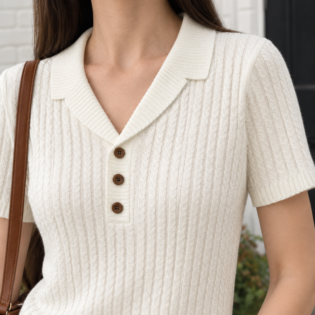 Gabrielle Collared Knit Top - Lead Product Detail