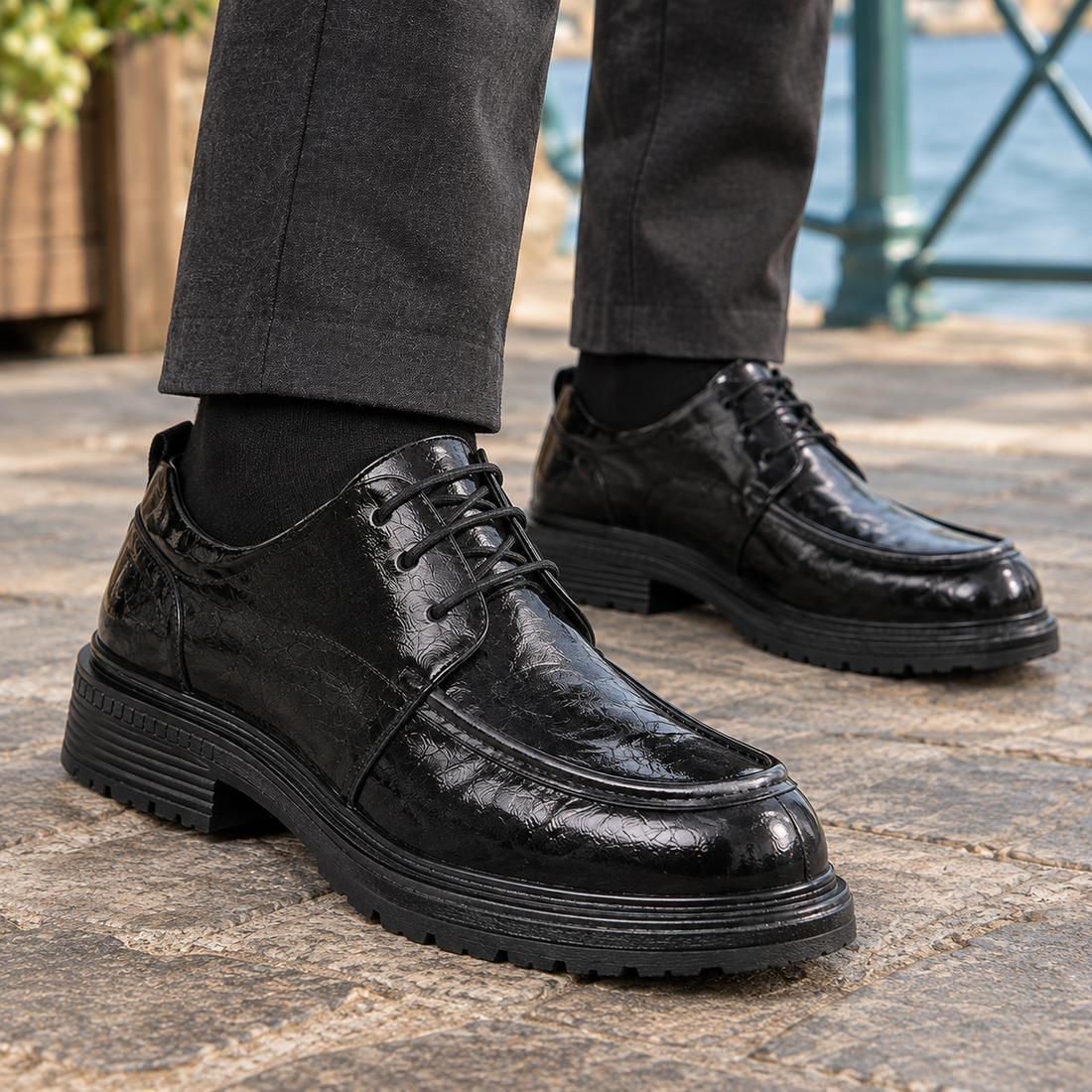 Gradara Leather Derby Shoes - Lead Product Detail