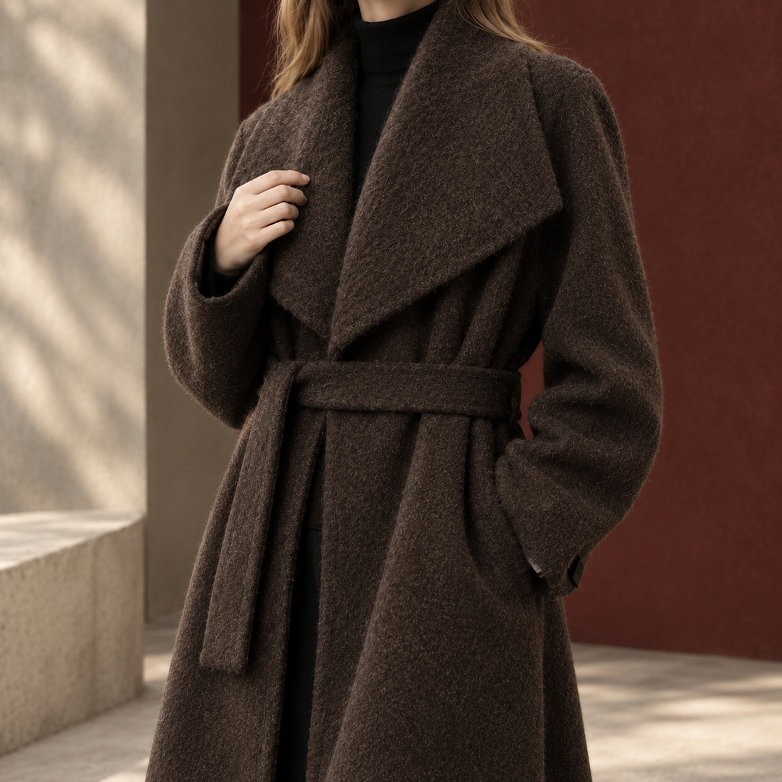 Jade Belted Wool Coat - Lead Product Detail
