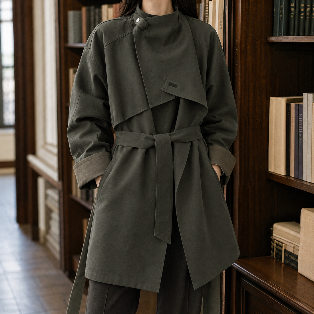 Helena-Rae Contrast Cuff Coat - Green