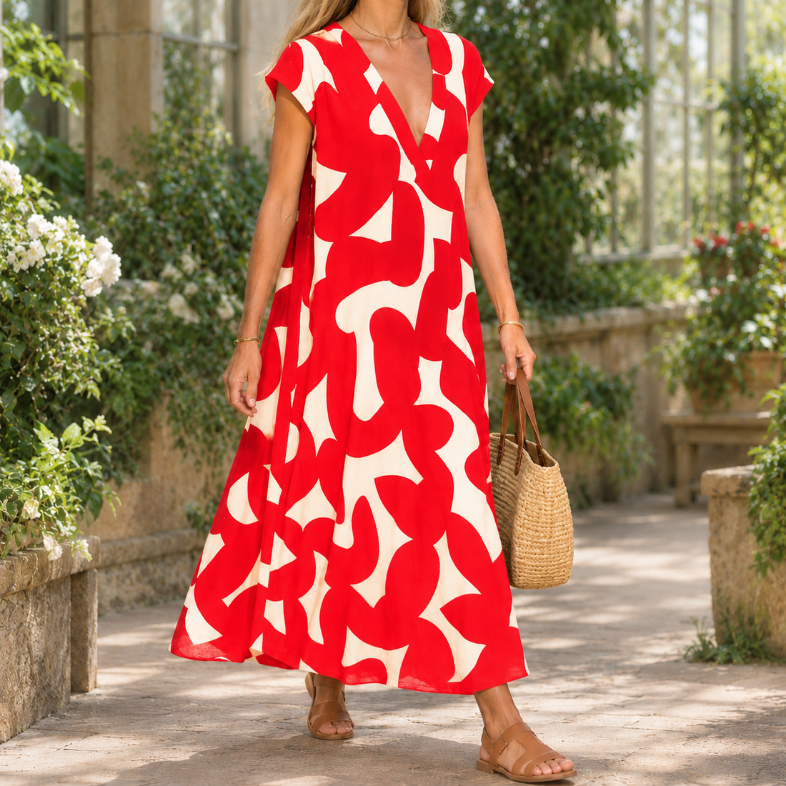 Rosalind-Grace Abstract Maxi Dress - Red