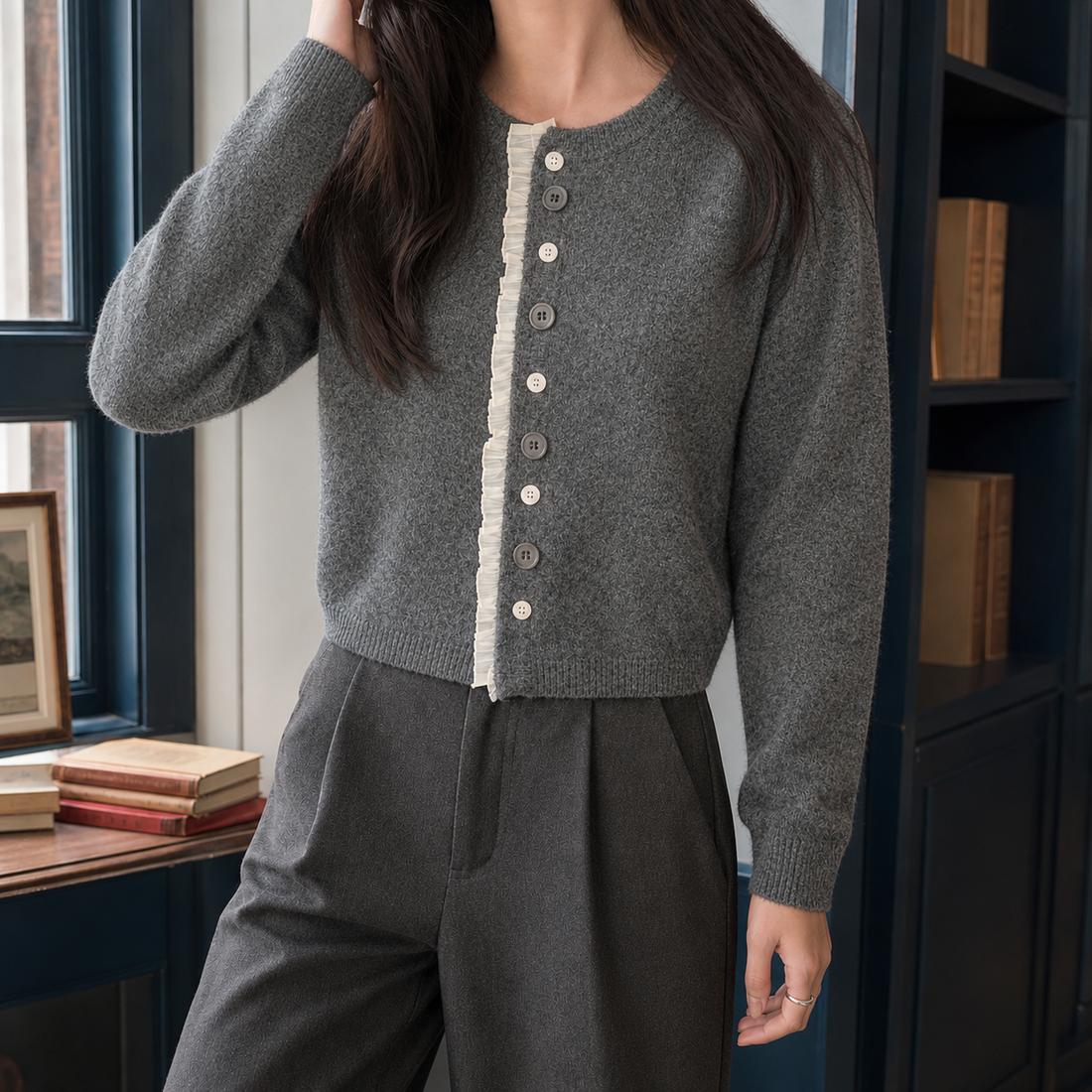 Paige-Jade Lace Cardigan - Gray