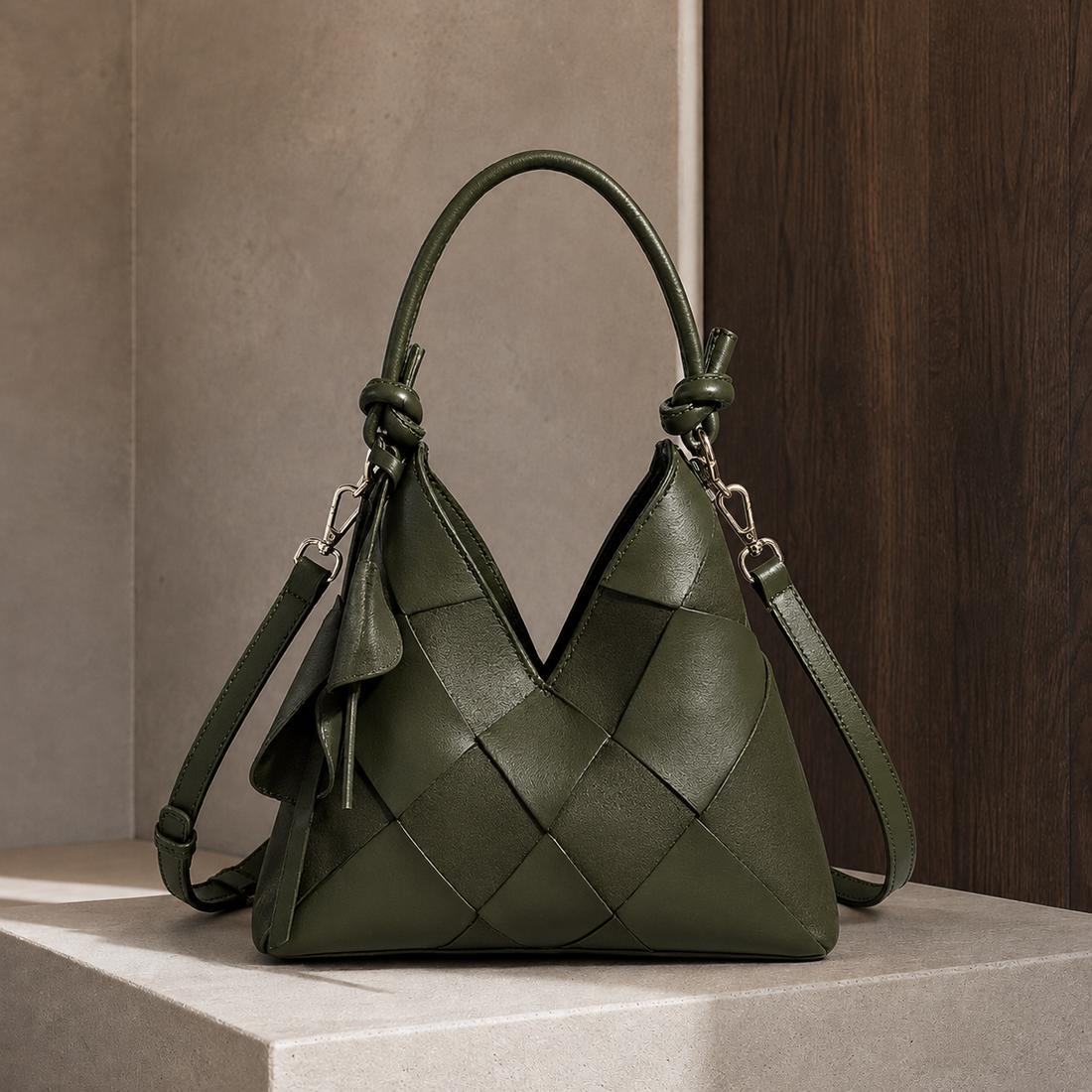 Carbone Woven Shoulder Bag - Forest Green