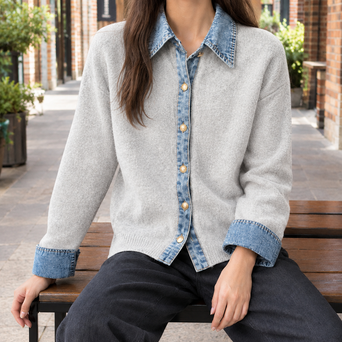 Rowena Denim Cardigan - Light Gray