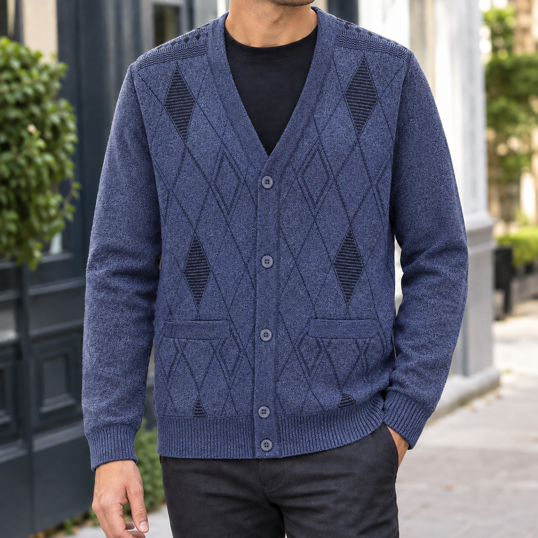 Macaire V-Neck Sweater - Navy Blue