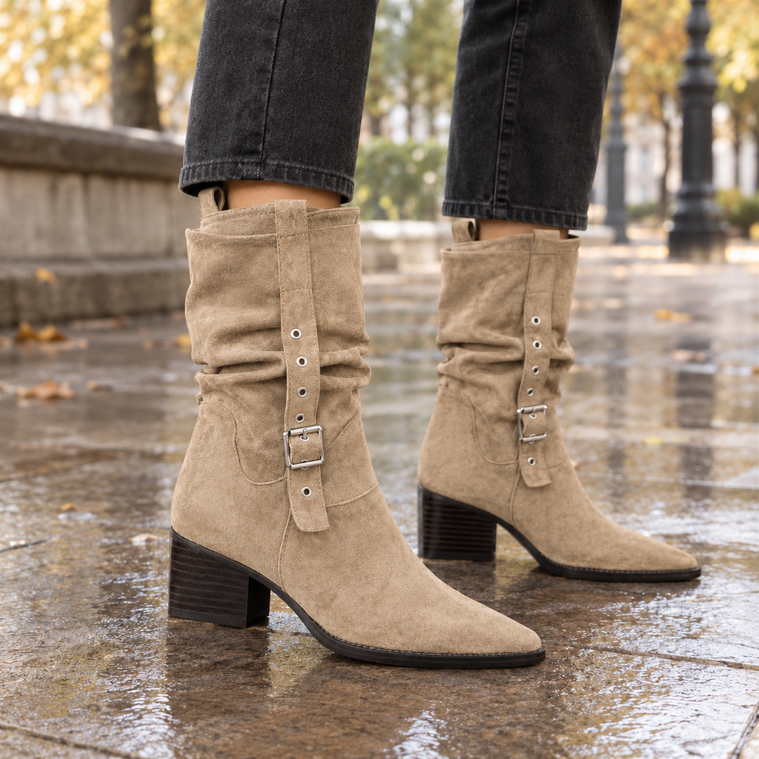 Gallarate Buckled Boots - Khaki