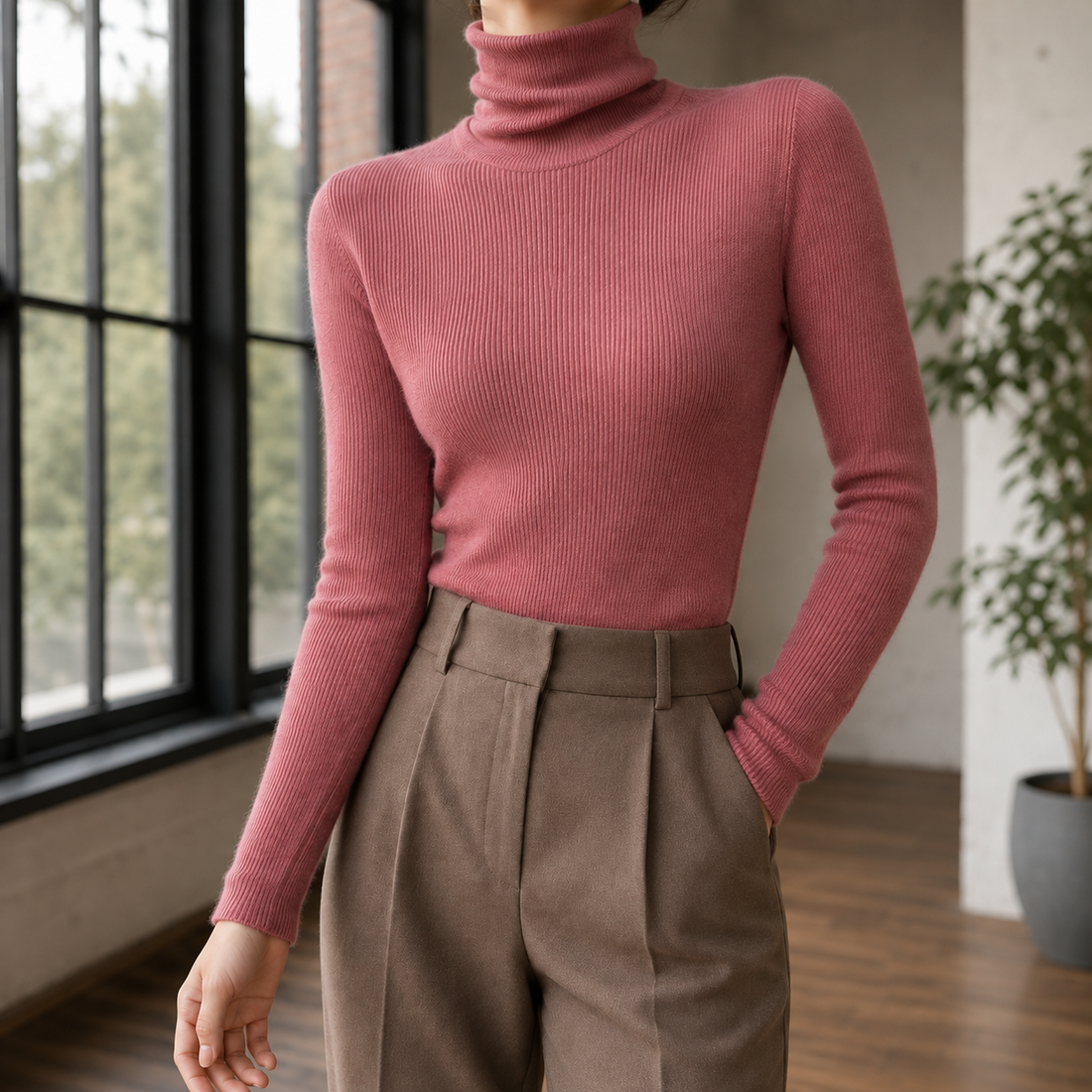 Genevieve-Rose Cashmere Sweater - Rosewood Blush
