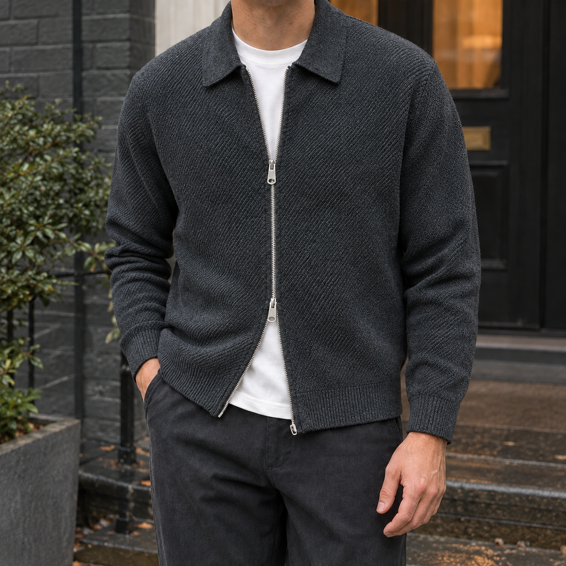 Cyprian Textured Jacket - Dark Gray
