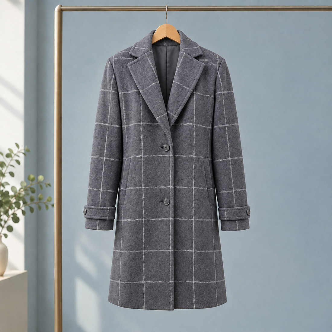 Evadne Windowpane Coat - Gray