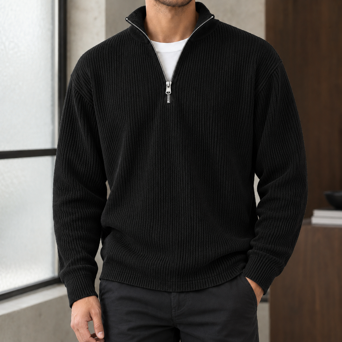 Peter Ribbed Pullover - Black
