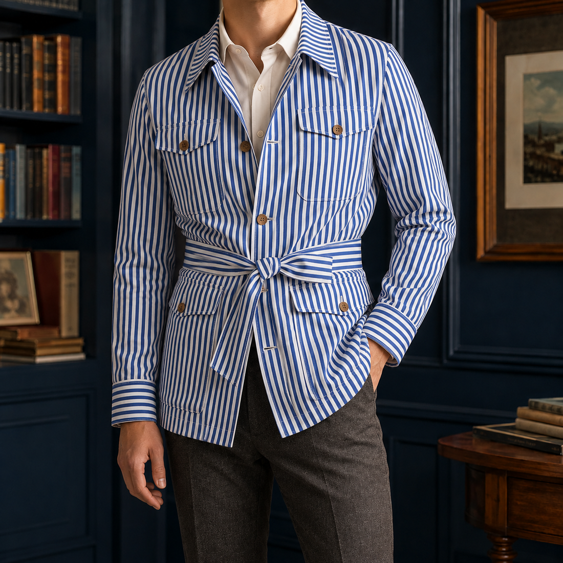 Stellan Striped Safari Jacket - Blue