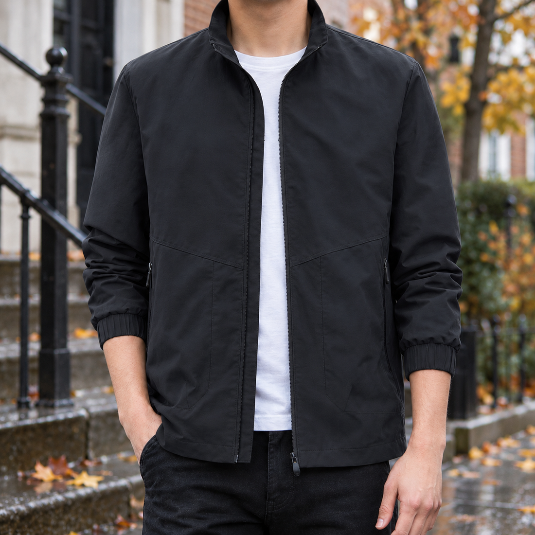 Emilio-Miles Stand Collar Jacket - Black
