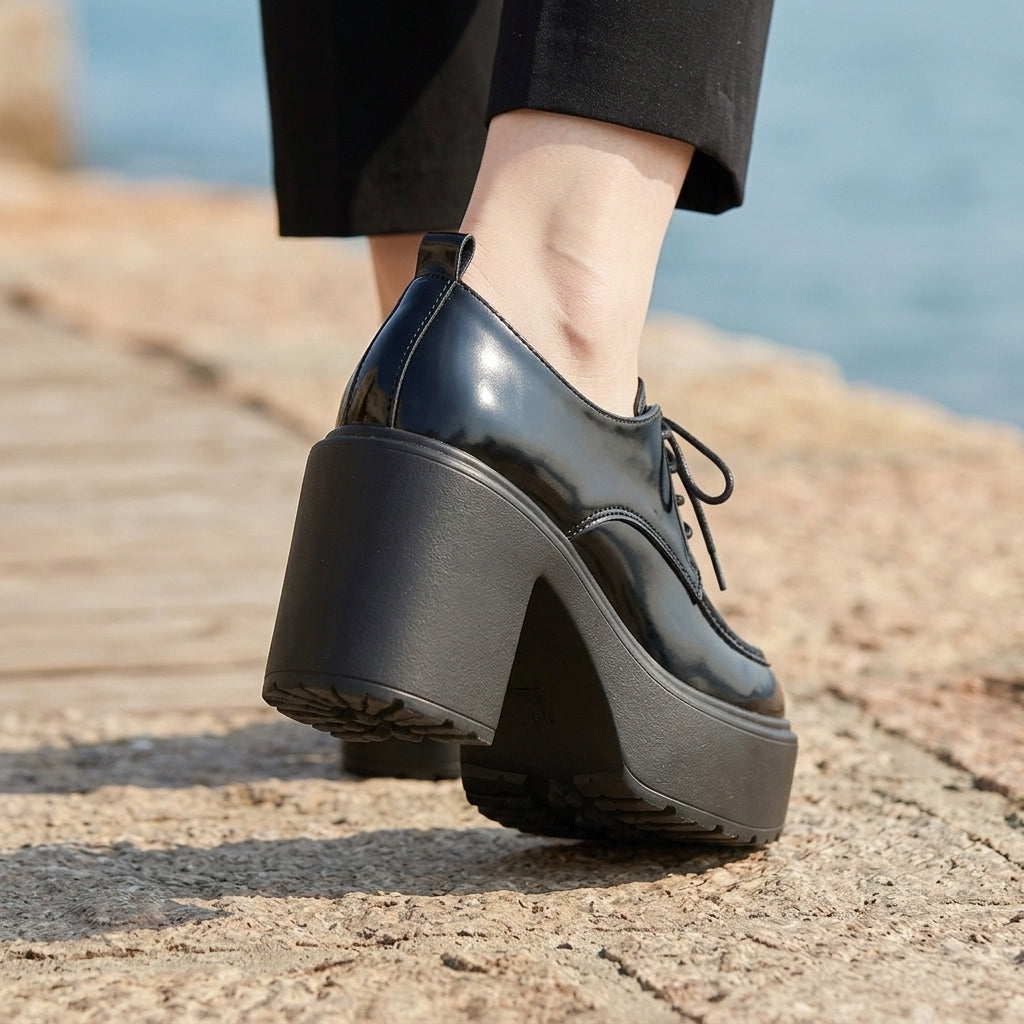 Sorrento Platform Derby Shoes - Lead Product Detail