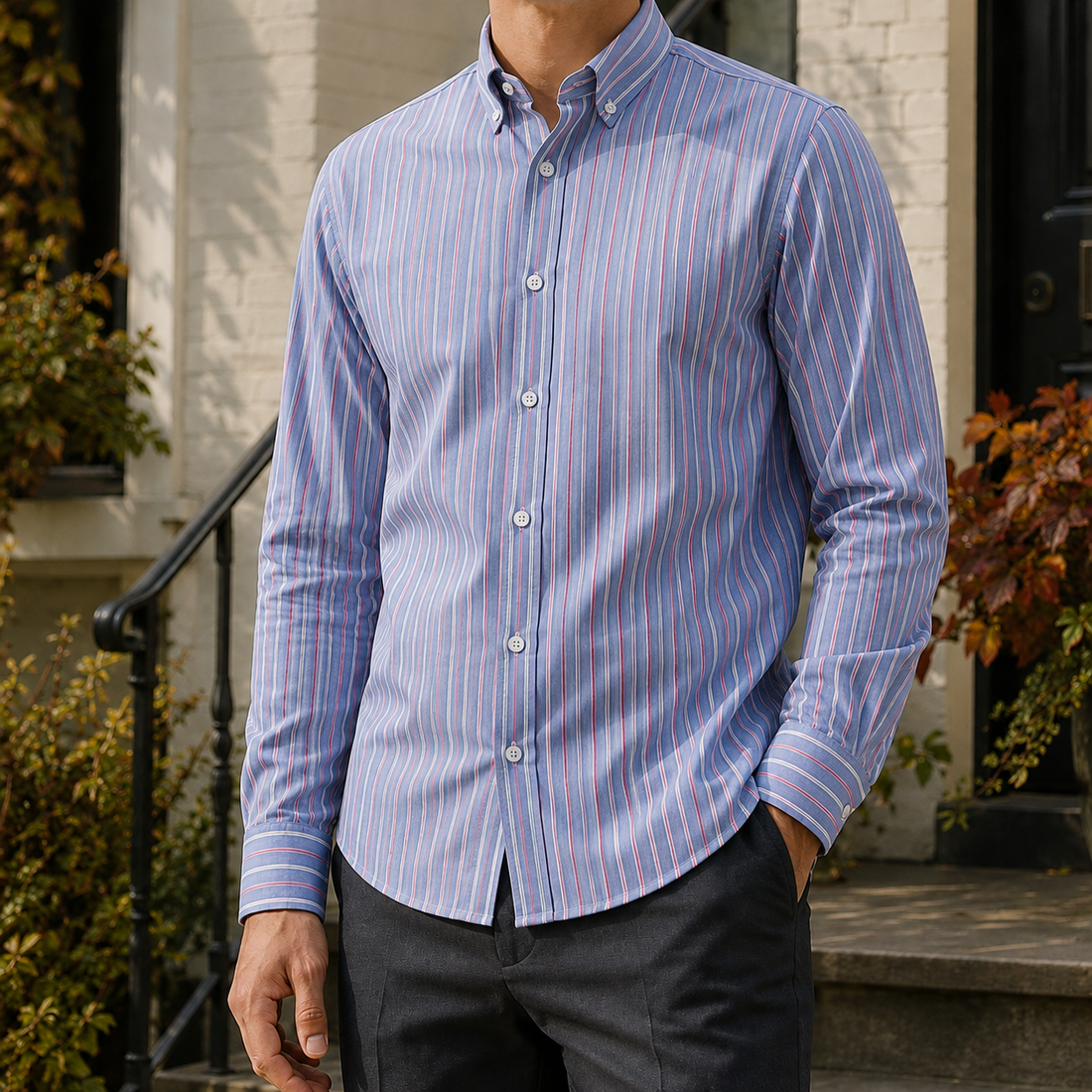 Forrester Button-Down Shirt - Blue And Pink Stripe