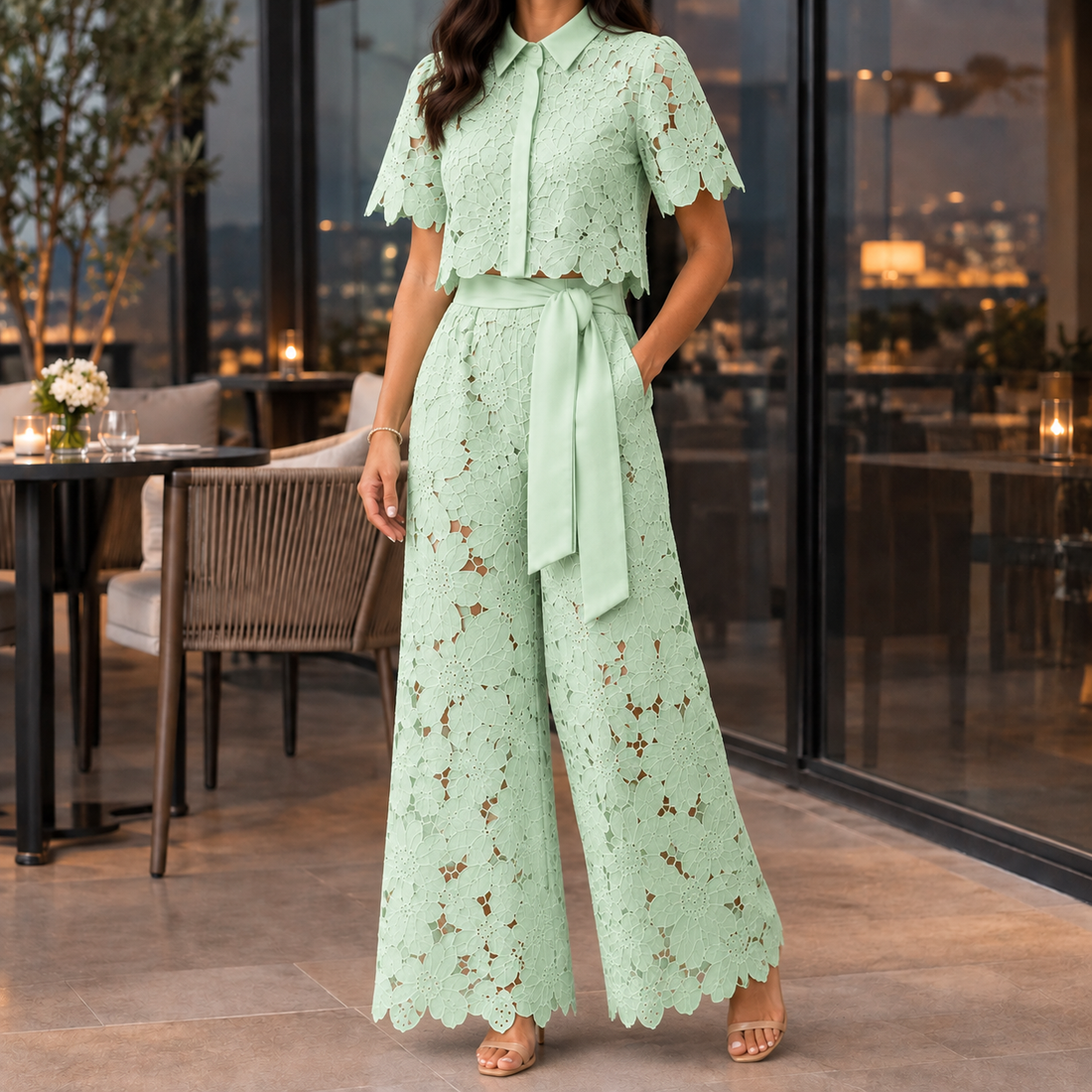 Fenna-June Wide-Leg Set - Green