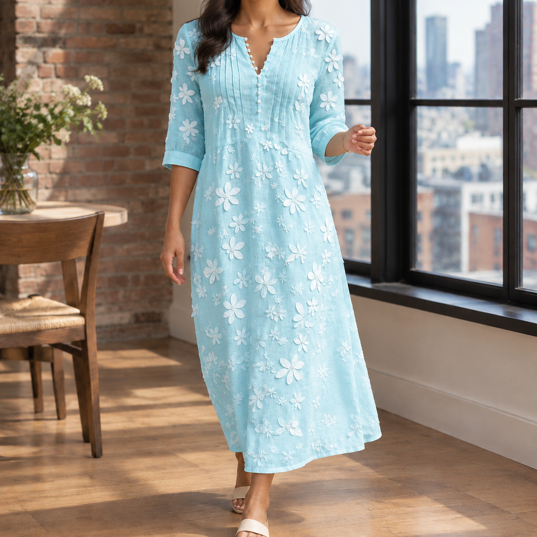 Helena-Sage Floral Midi Dress - Lake Blue 2