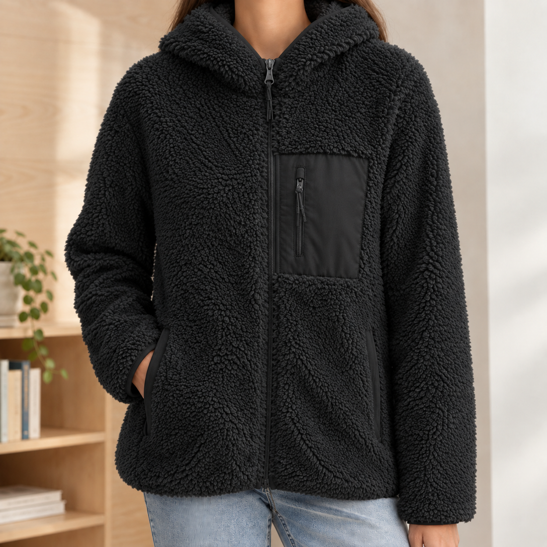 Alastair Hooded Fleece Jacket - Black