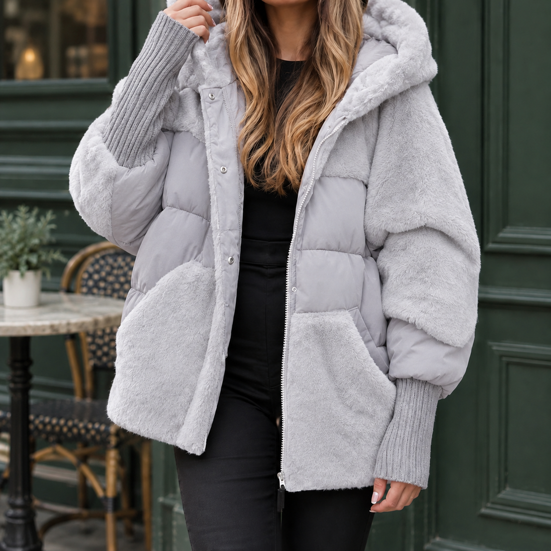Ilaria-Kate Mixed Texture Jacket - Light Gray