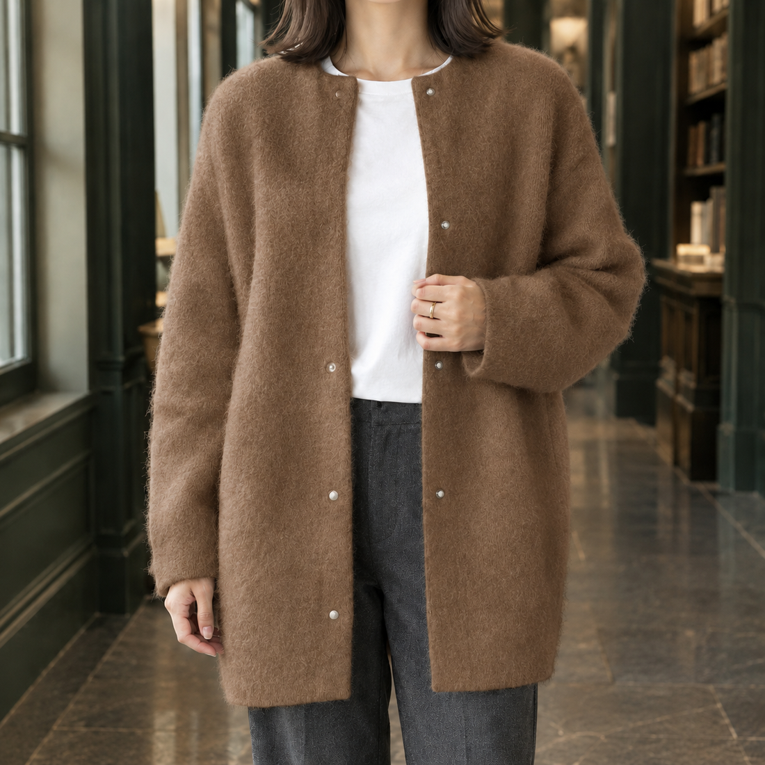 Karen Brushed Cardigan - Caramel Brown