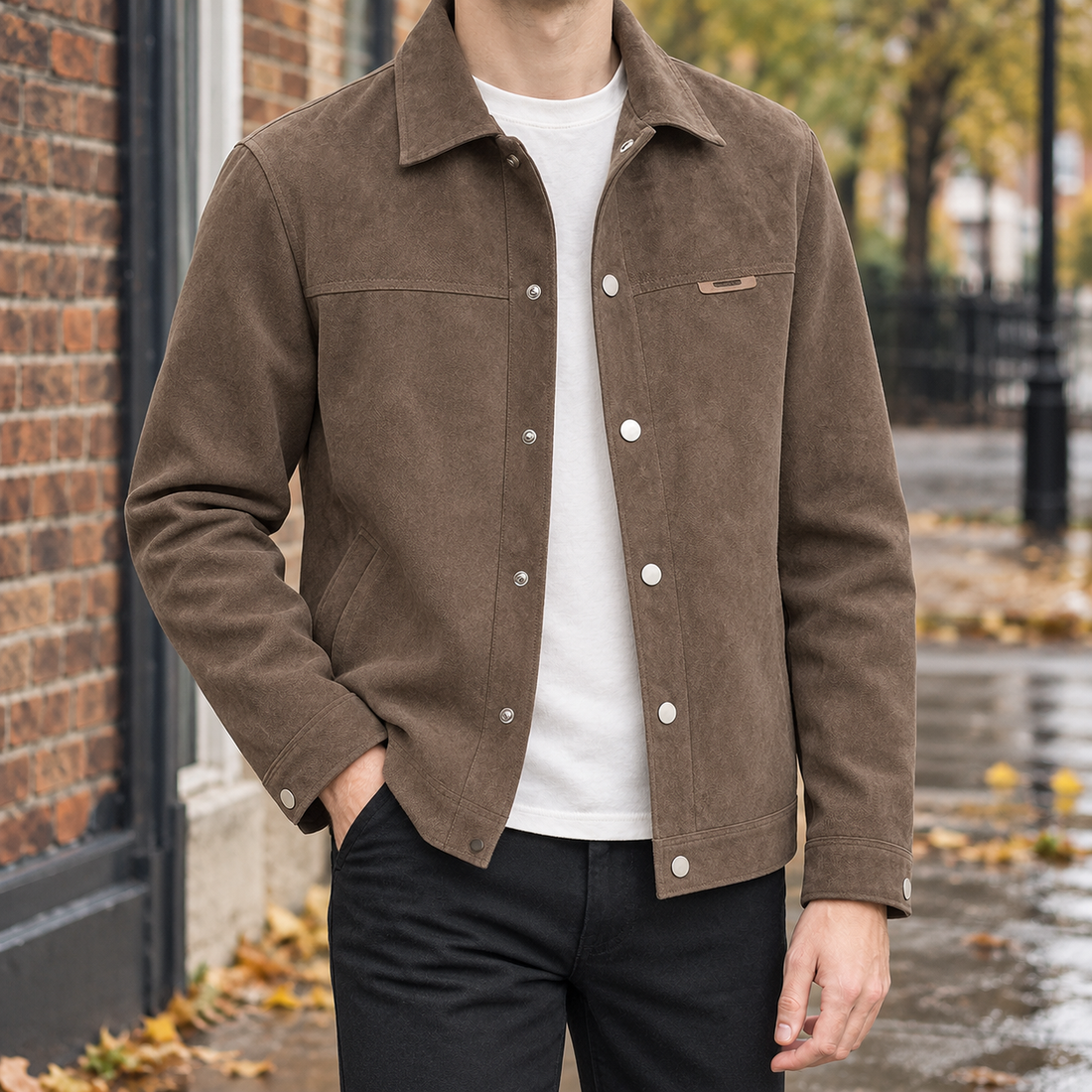 Amos-Lane Snap Front Jacket - Brown