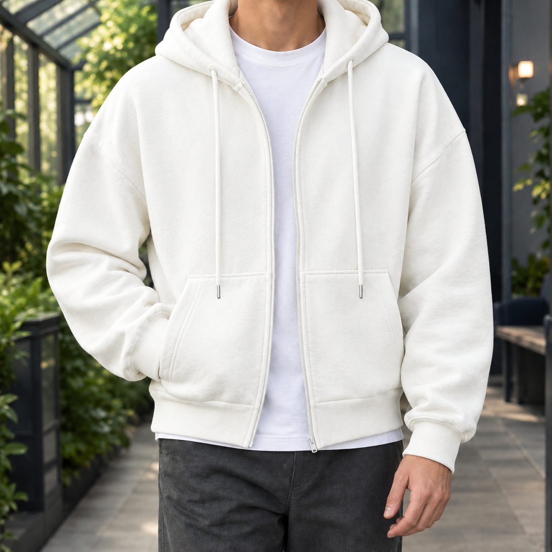 James Zip Hoodie - White