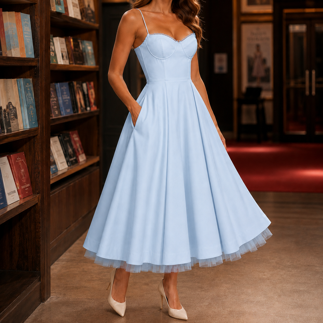 Tamsin-Skye Corset Midi Dress - Light Blue