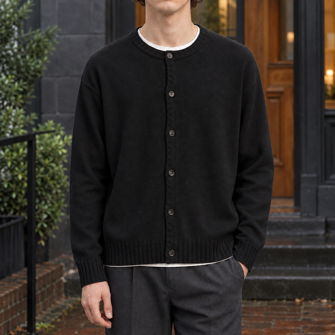 Gregory Button Front Cardigan - Black