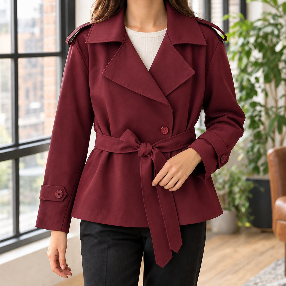 Nicolette Belted Jacket - Red