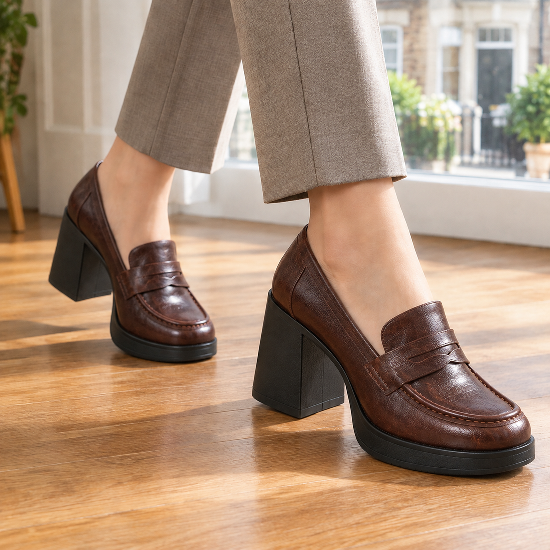 Graziani Block Heel Loafers - Brown
