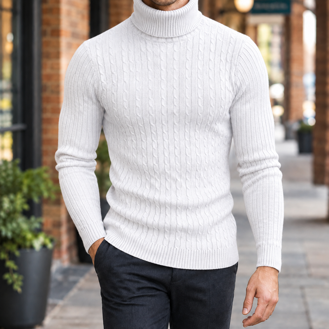 Pierrick Cable Turtleneck - White