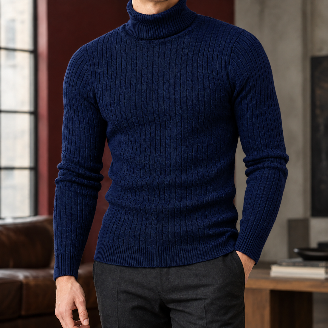 Toby Cable Turtleneck - Navy Blue