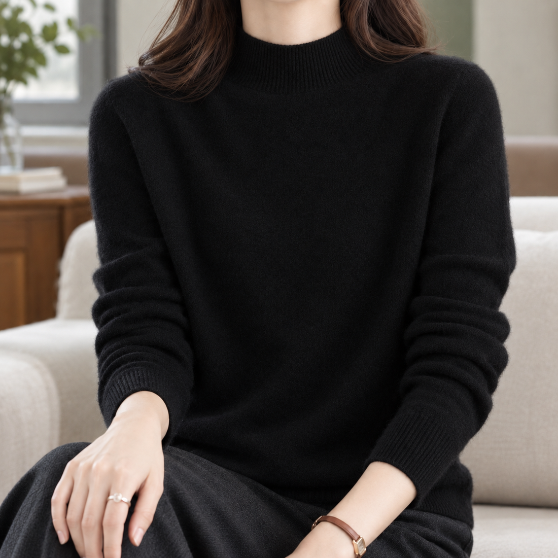 Melanie Mock Neck Sweater - Black