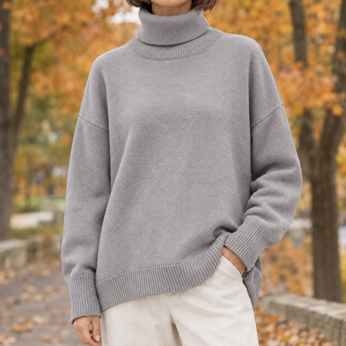 Celine-Belle Turtleneck Sweater - Light Gray