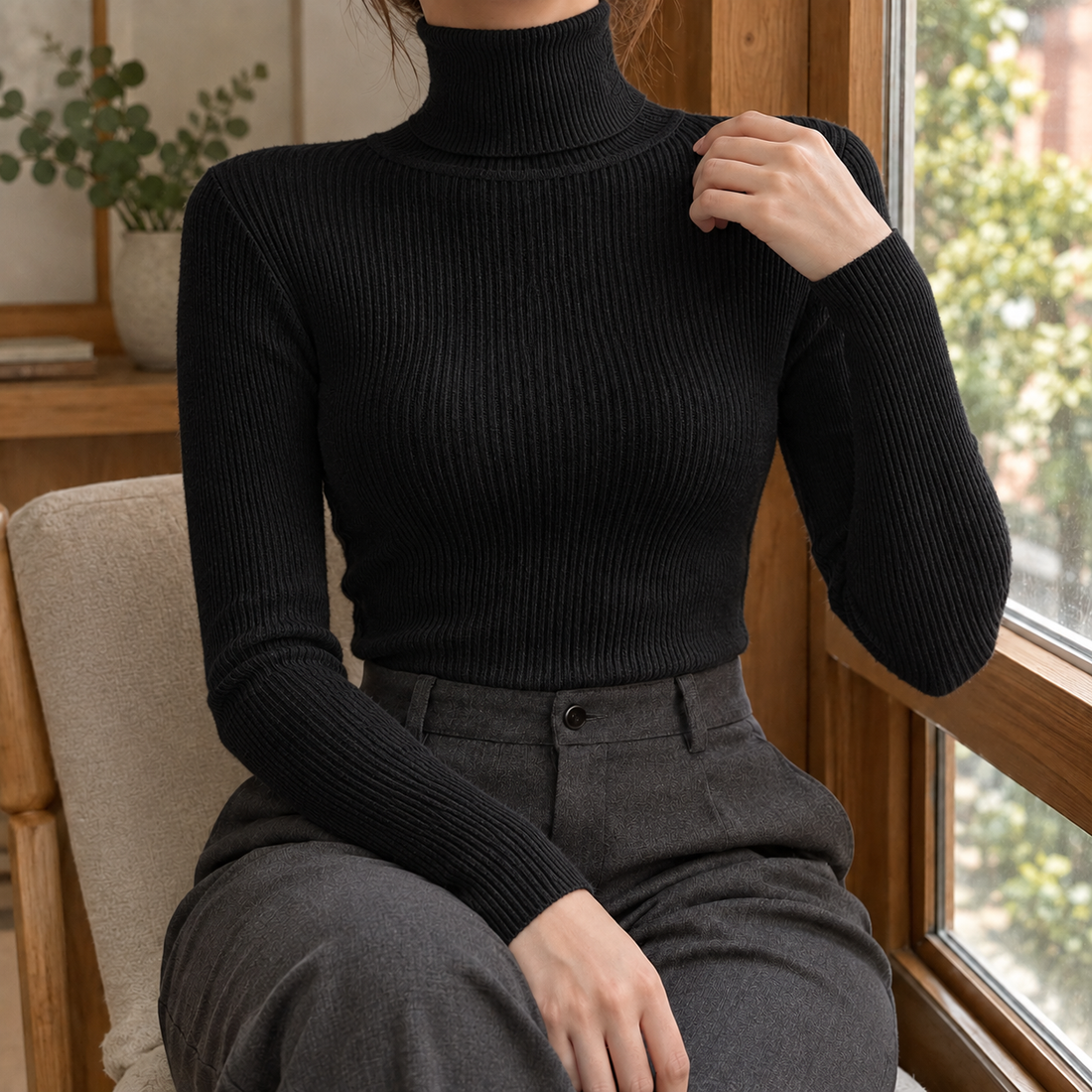 Capucine Ribbed Top - Black