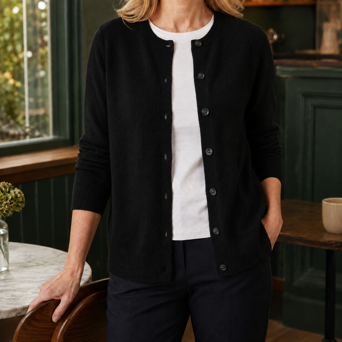 Annabel-Jane Button Front Sweater - Black