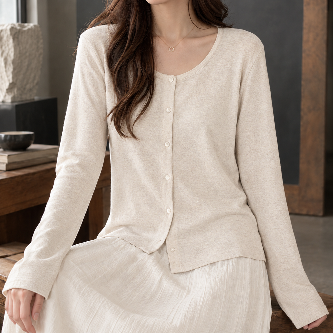 Guinevere-Hope Linen Cardigan - Beige