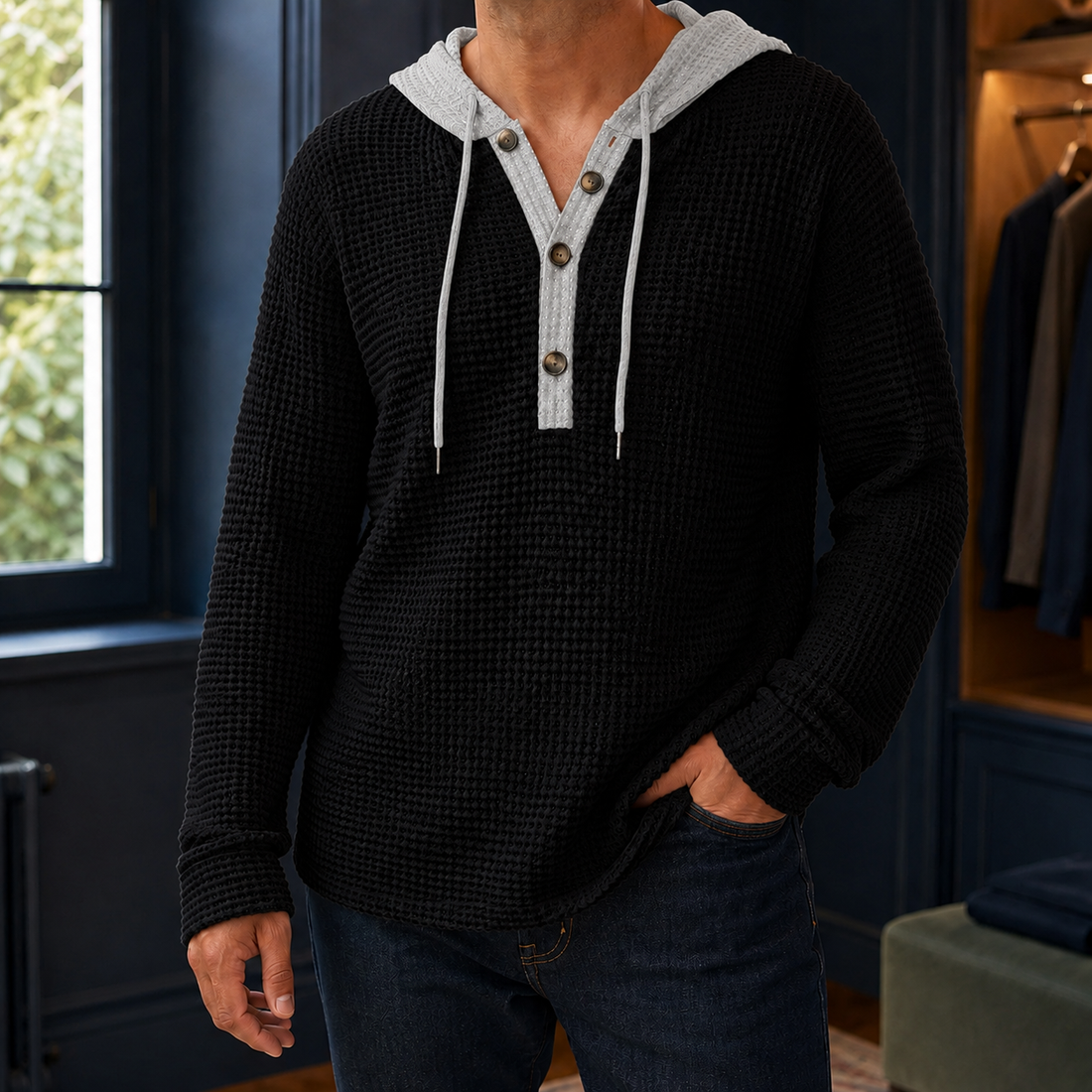 Nash Waffle Sweater - Black