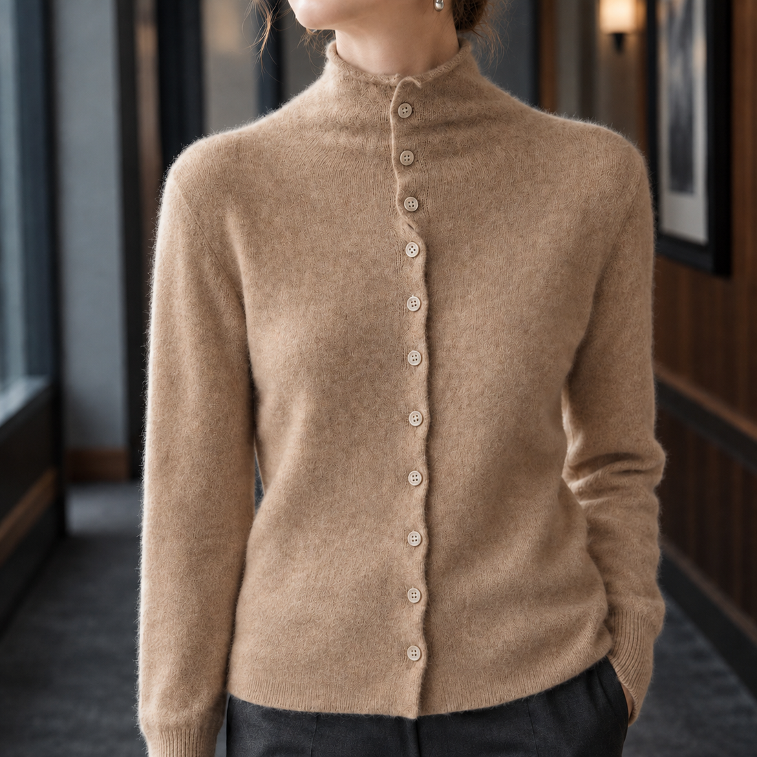 Pomeline-Elise Cashmere Cardigan - Elegant Camel