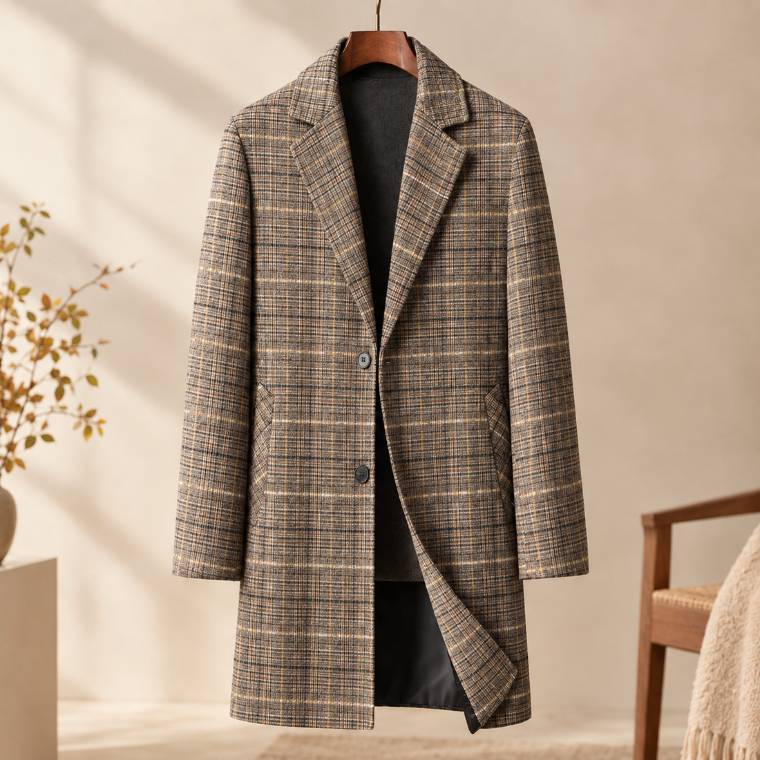 Harris Plaid Overcoat - Khaki