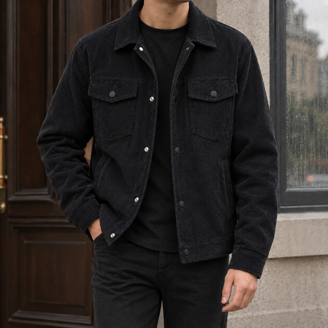 Tobias Corduroy Utility Jacket - Black