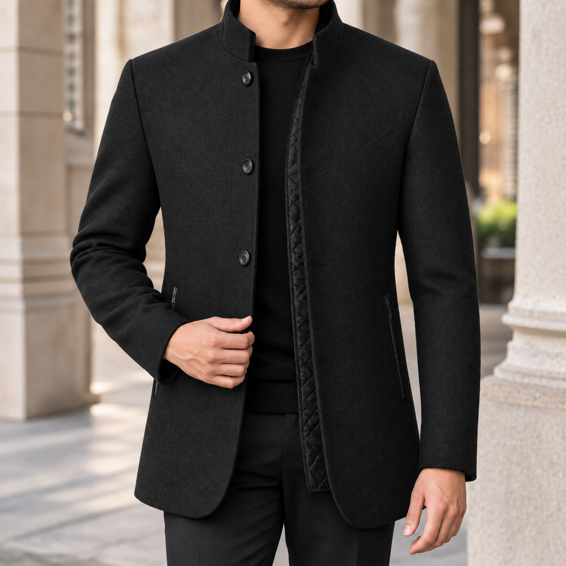 Silvain Stand Collar Jacket - Black
