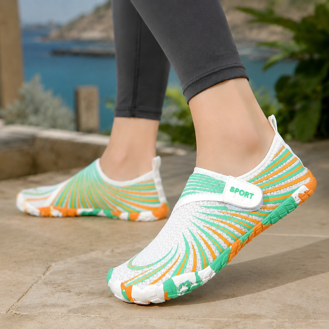 Marinelli Five-Toe Aqua Shoes - Green Orange