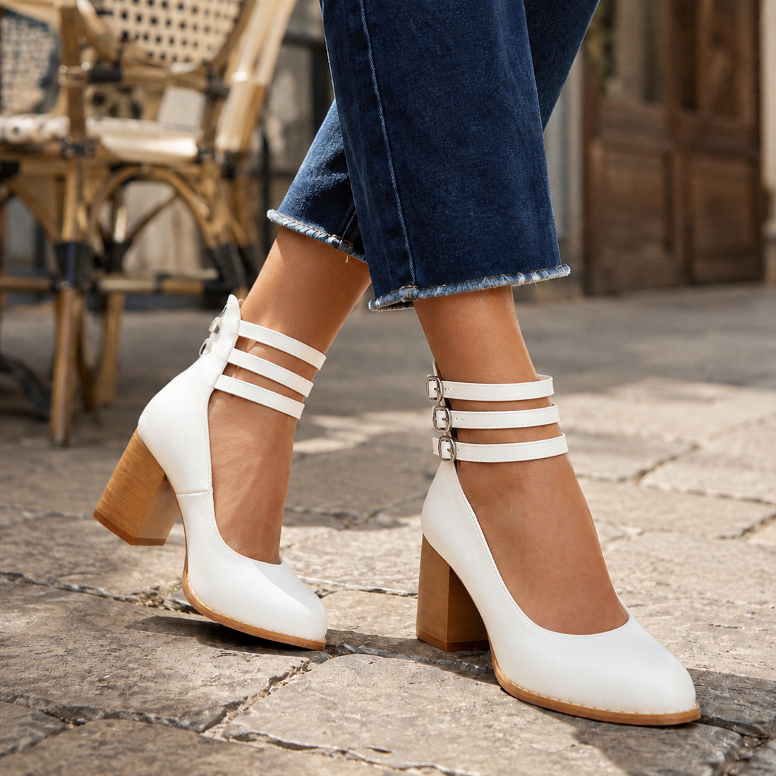 Rinaldi Triple Buckle Heels - White