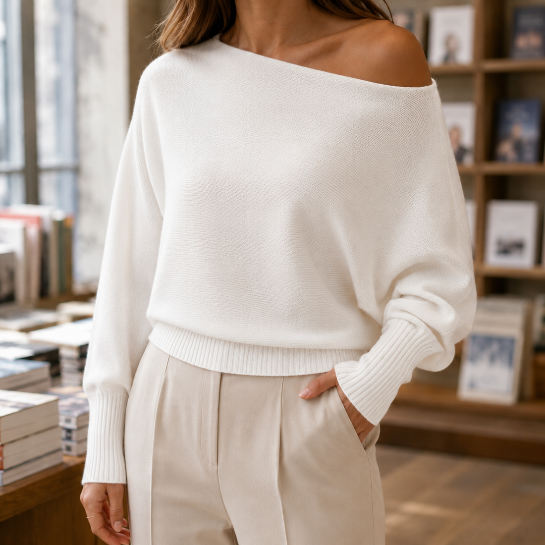 Xenia Asymmetric Sweater - White