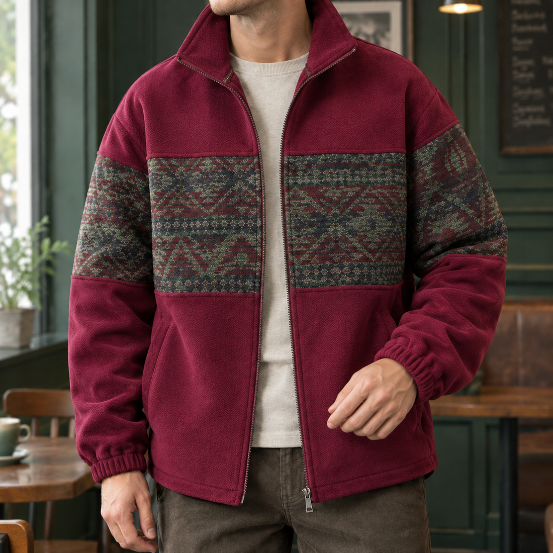 Clement Patterned Fleece Jacket - Anchor Red